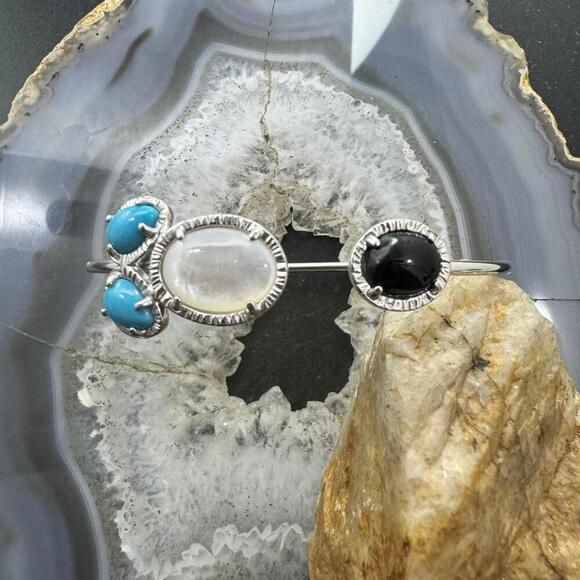 Carolyn Pollack Sterling Silver Turquoise, MOP &Onyx Floating Bracelet For Women - Picture 6 of 10